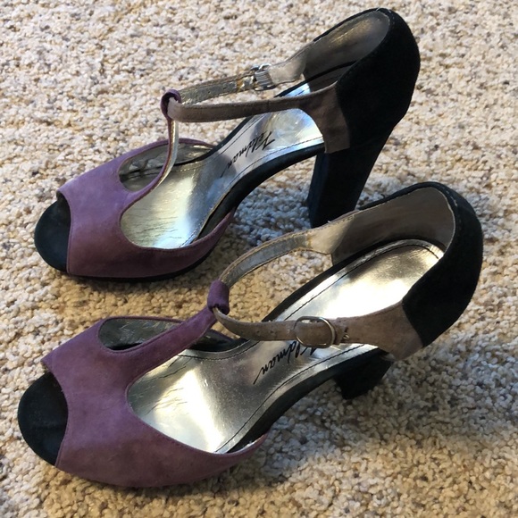 Beverly Feldman Purple and Black T-Strap Heels - Picture 11 of 11